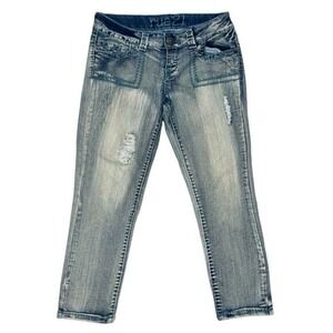 Rue 21 Low Rise Cropped Jeans Womens Sz 9/10 Light Wash Distressed Stretch Denim